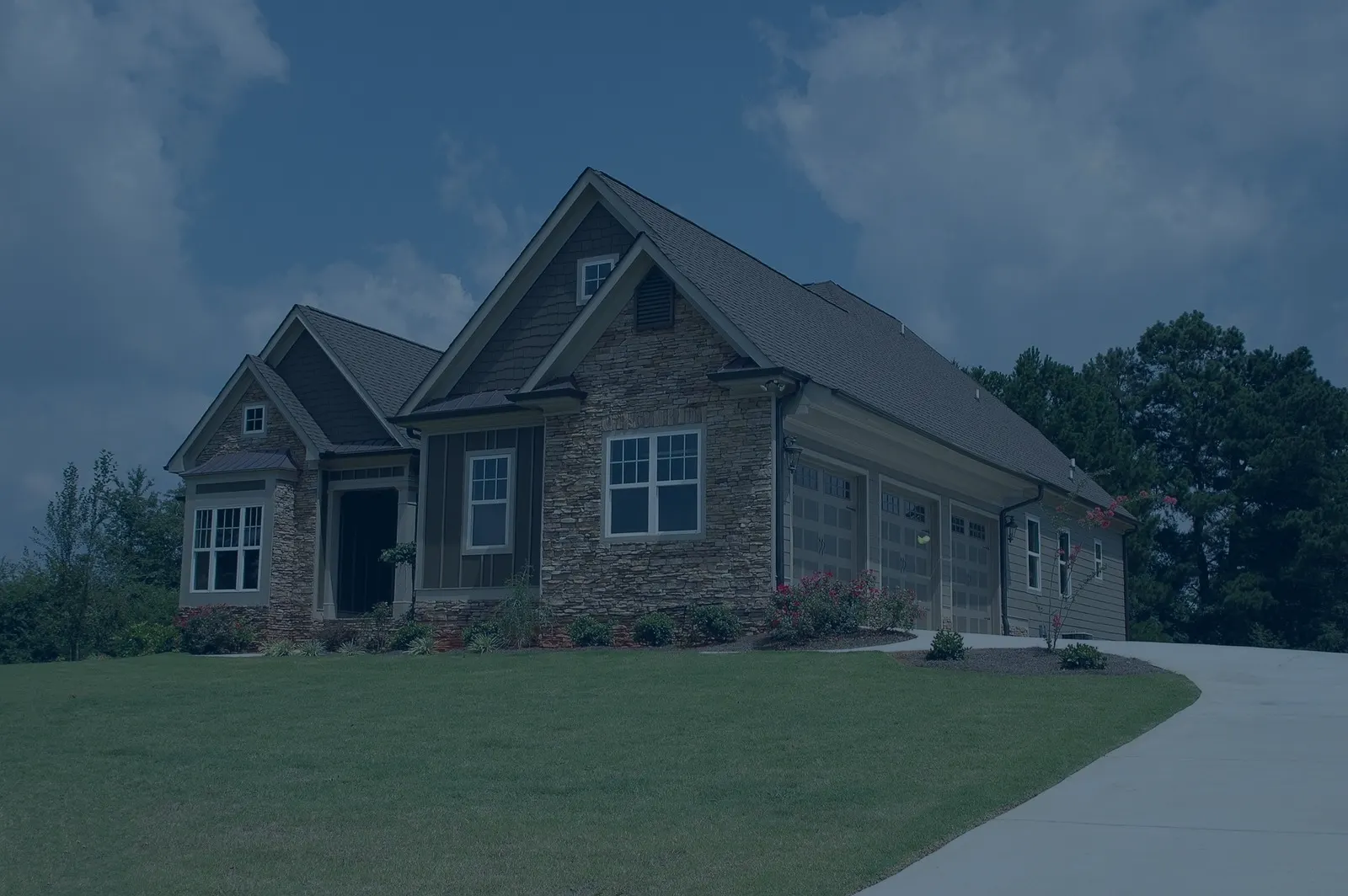 Modern home exterior with landscaped yard