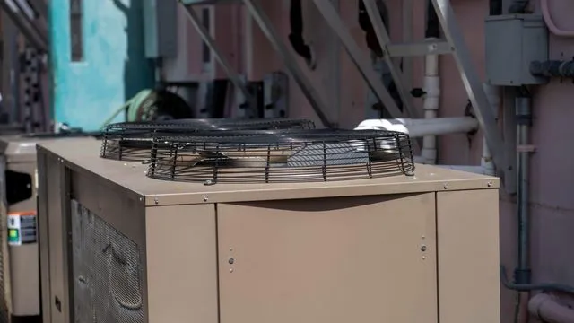 Outdoor HVAC unit with rooftop fans inspected during a home inspection